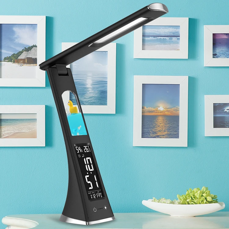 Portable table led light lamp clock lcd display screen calendar battery rechargeable desk reading lamps with cartoon animal