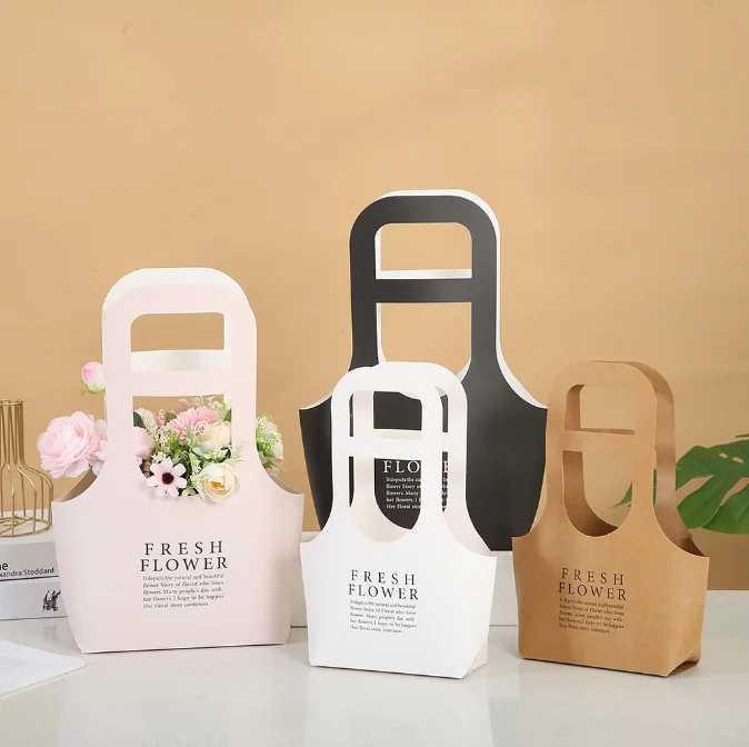 Ready Stock Custom Wholesale Paper Bag Design Flower Wrapping Bag Recycled Kraft Paper Bag With Logo