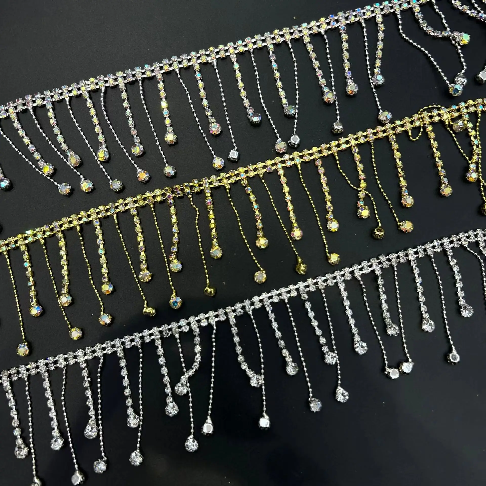Shoes Accessories Metal Chain Crystal Rhinestones Cup Trim Fringe Short Tassel Pendant Sew-on