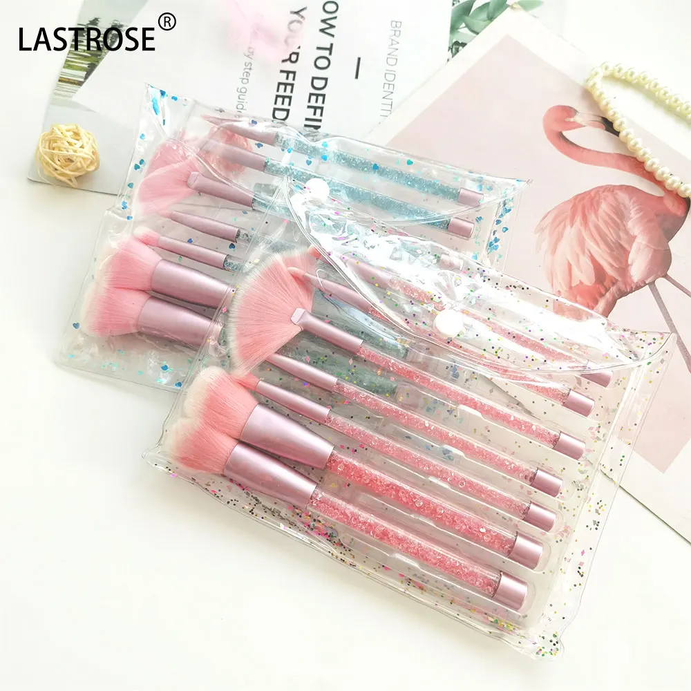 Private Label 7pcs makeup brushes bling crystal cosmetic brush with sequins makeup brush set with bling bags