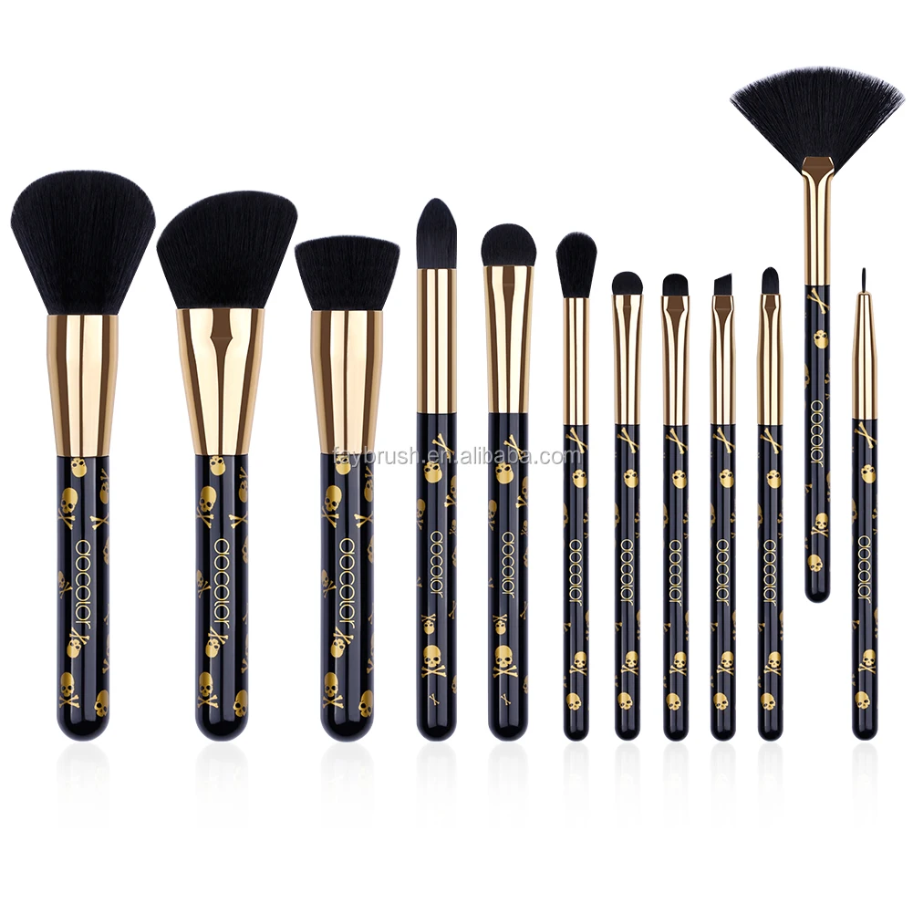 Docolor brand 12pcs skull goth makeup brush set with cheapest price P-1202