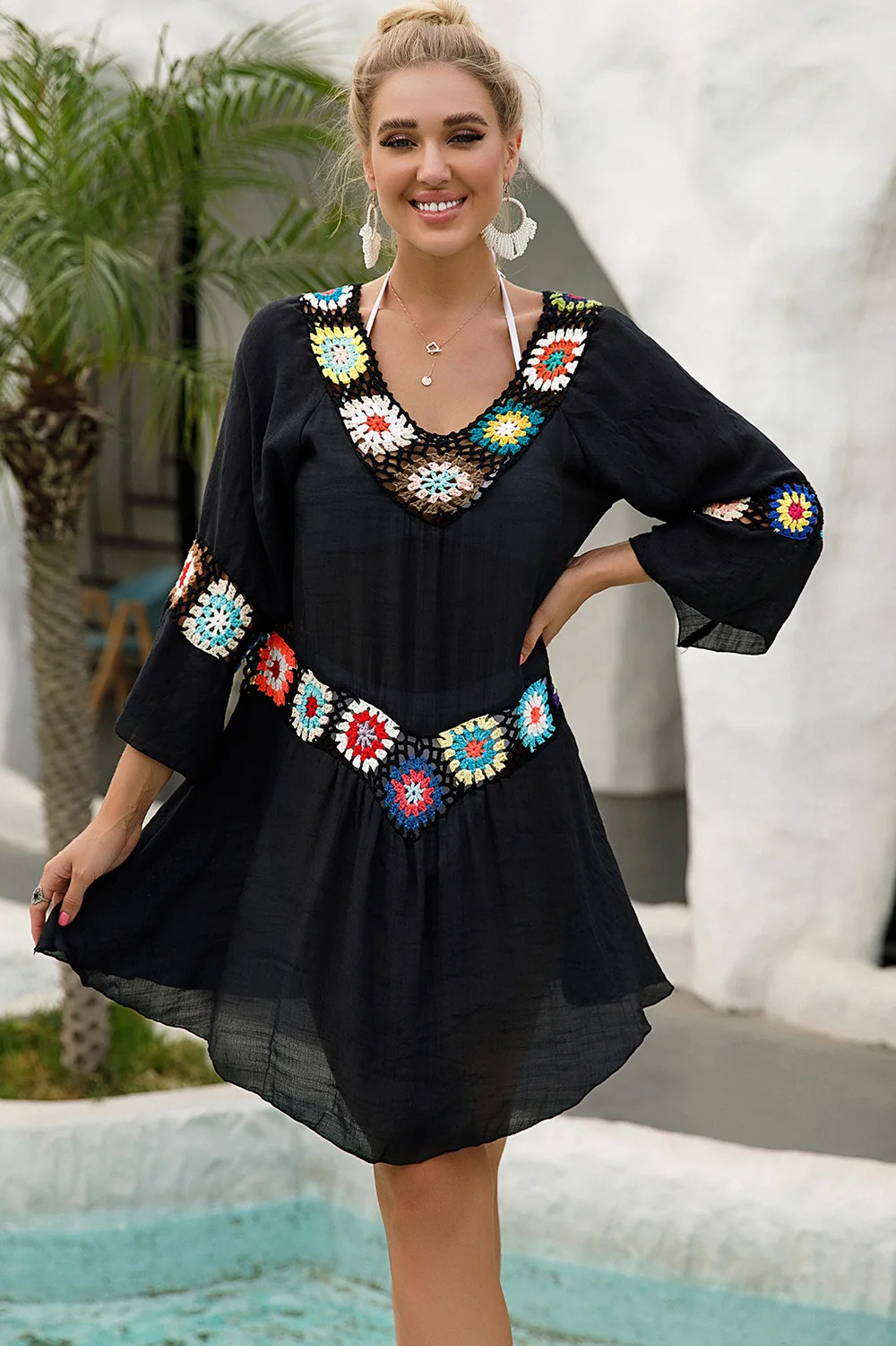 JSN9202645 2022 latest  Patchwork hand hook size one-piece smock skirt cover up for women