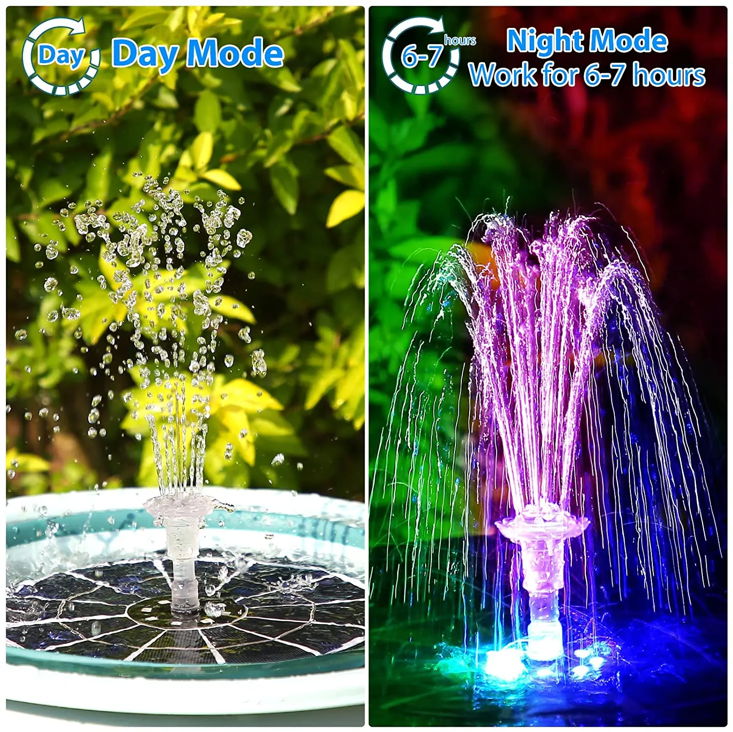 AISITIN 5.5W LED Solar Fountain Pump with Lights for Garden, DIY 100% Glass Solar Panel Powered Water Fountain with 16 Nozzle