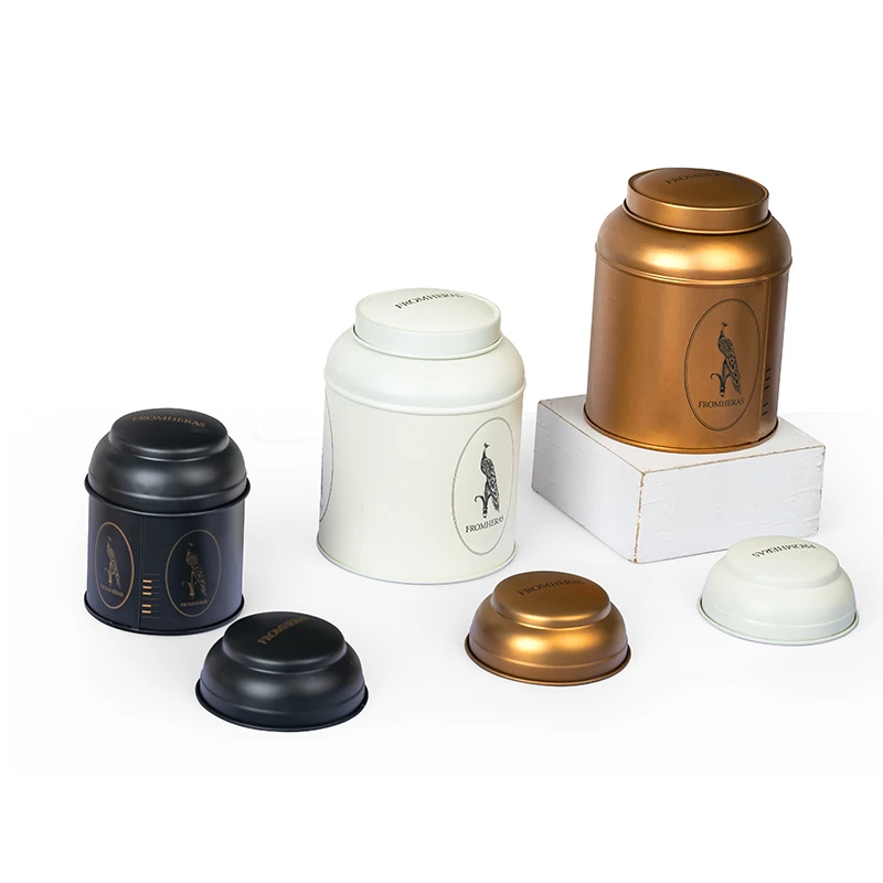Factory Food Grade Sealed White Black Custom Tea Tin Box Big Round Coffee Double Lids Tea Tins Small Green Tea Tin Can