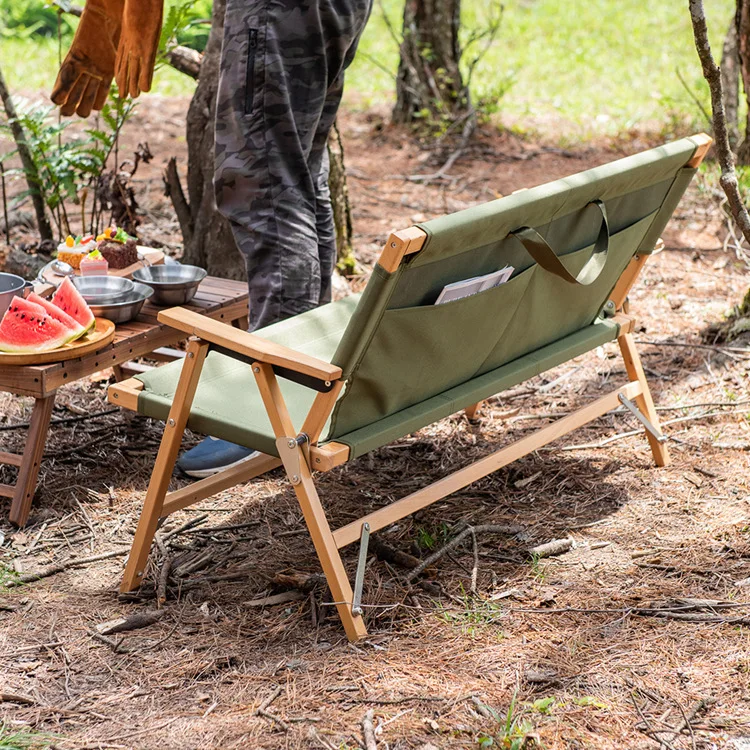 Portable Wooden Folding Camping Double Kermit Chair Wooden Fishing Beach Chair Outdoor Furniture For Picnic