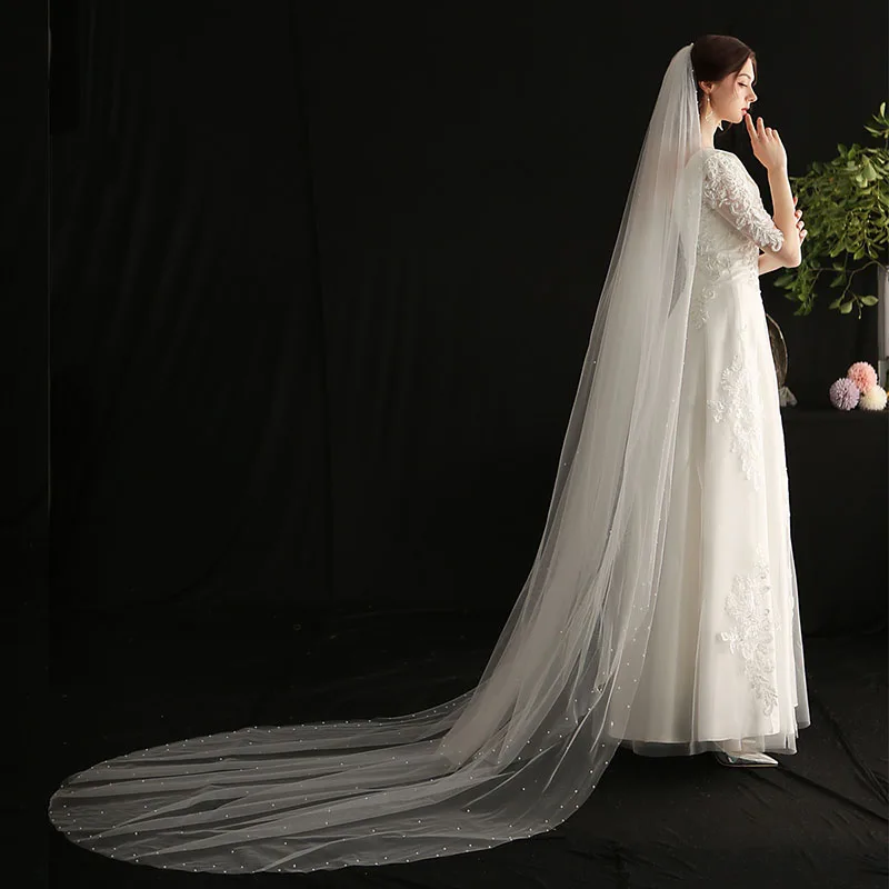 Свадебная фата SLBRIDAL с кружевными краями и жемчугом свадебная гребнем белая свадебные аксессуары для невесты женское