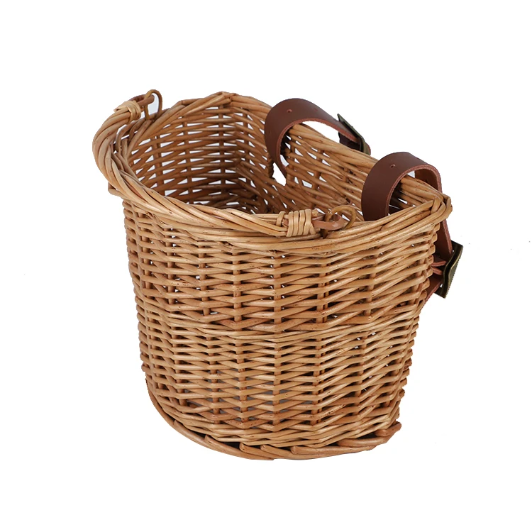 Handmade Vintage Rattan Bike Basket  Natural Wicker Bicycle Basket with PU Belt