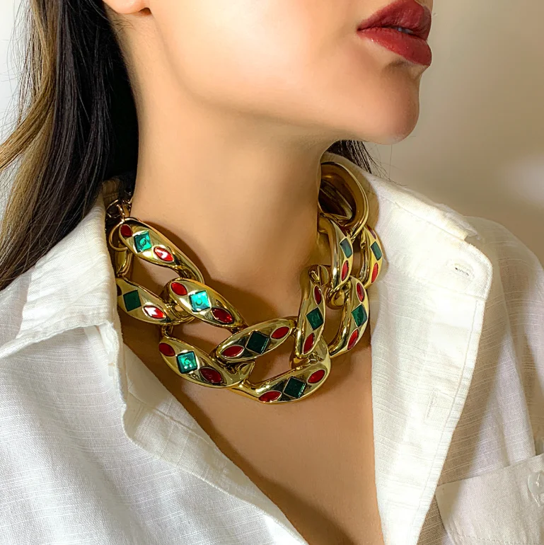 Personalized Exaggerated Colorful Oil Drip Acrylic Chunky Chain Necklace for Women Fashion Hip Hop Party Jewelry Accessories