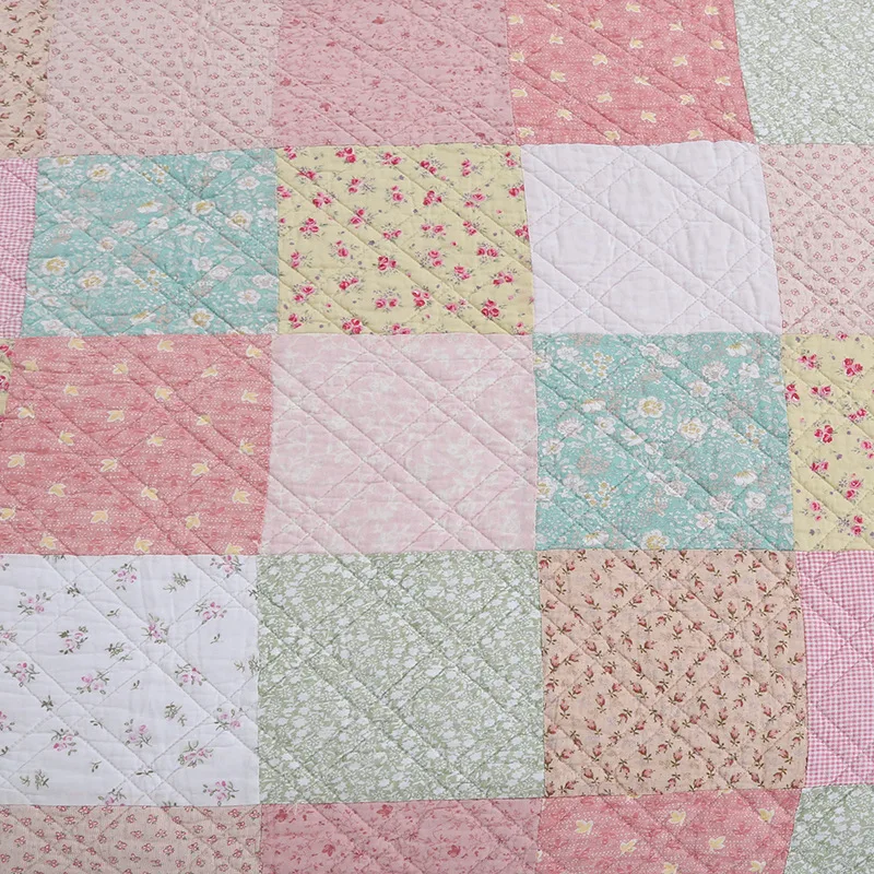 Korean Style Geometry Flower Print Cotton Montage Quilted Bedspreads Set