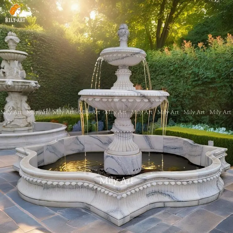 Hot Sale Hand Carved Marble Water Fountain Bowl for Outdoor Courtyards