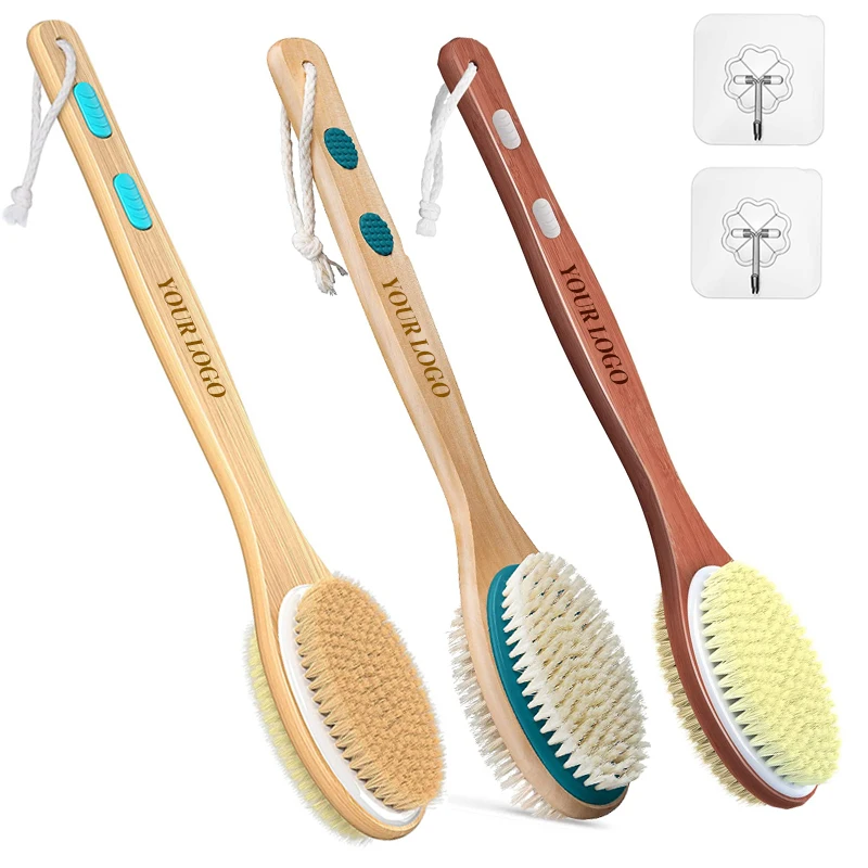 Частная торговая марка сухой кожи с деревянным логотипом, натуральная сухая кожа, щетина для тела, массажная мягкая спа-Массажная силиконовая щетка для ванны