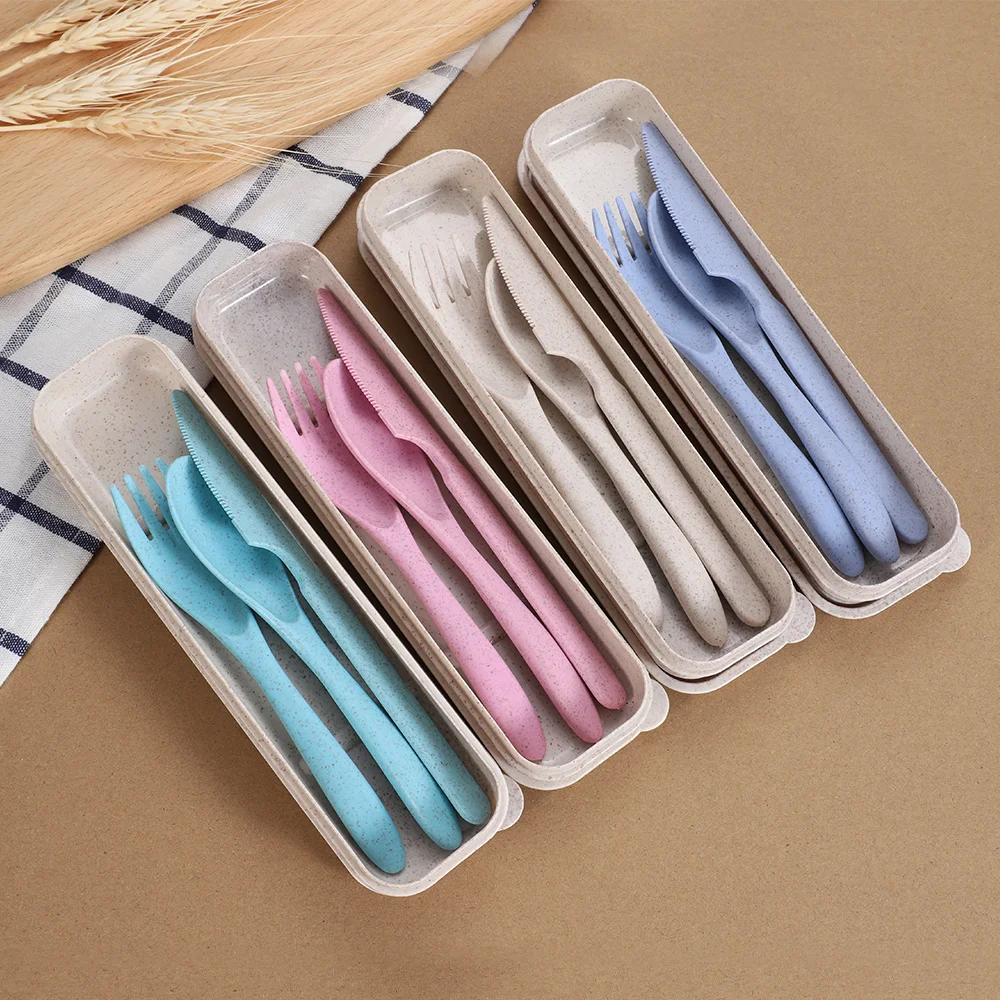 Eco friendly wheat straw spoon fork knife cutlery set wheat straw