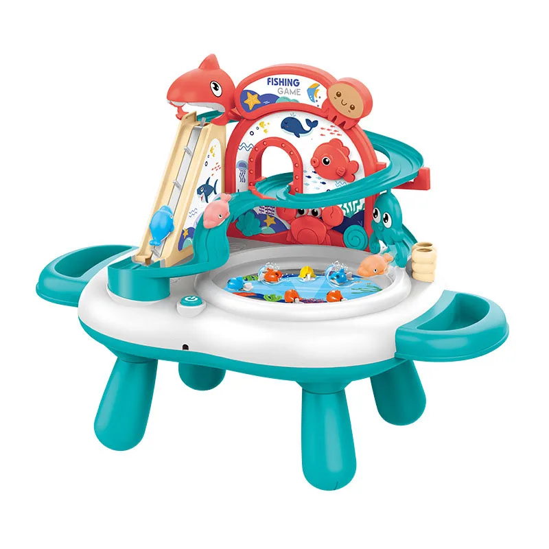 Hot selling amazon 3 in 1 fishing toys multifunction electric rotation ocean paradise fishing table interaction game for kids