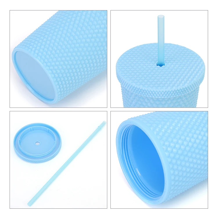 Ailingalaxy 710Ml Double Layer Durian Plastic Cup Bpa Free Custom Reusable Drink Plastic Cold Cup Tumbler With Lid And Straw