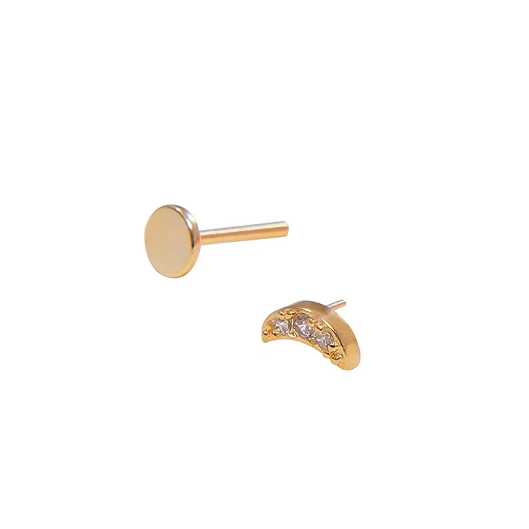 2022 14K Gold Plated F136 Titanium Piercing Threadless Push In Labret Studs