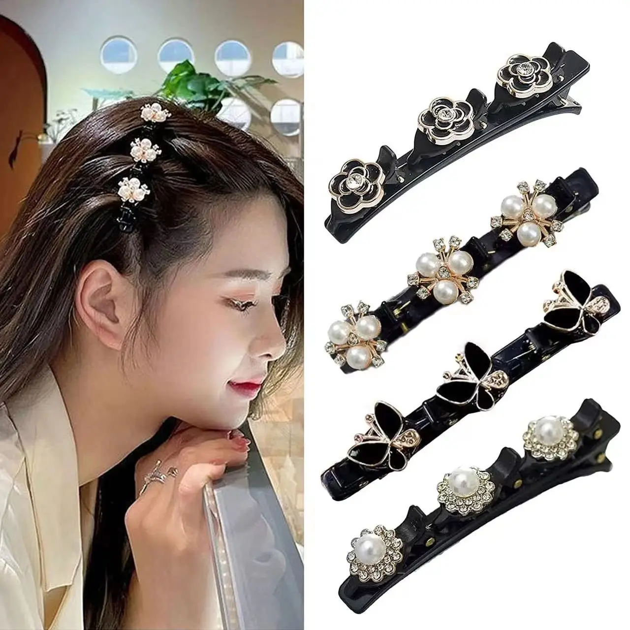 New Arrival Girl Hair Accessories For Party Clip Hair Clover Rhinestone Accessories Women