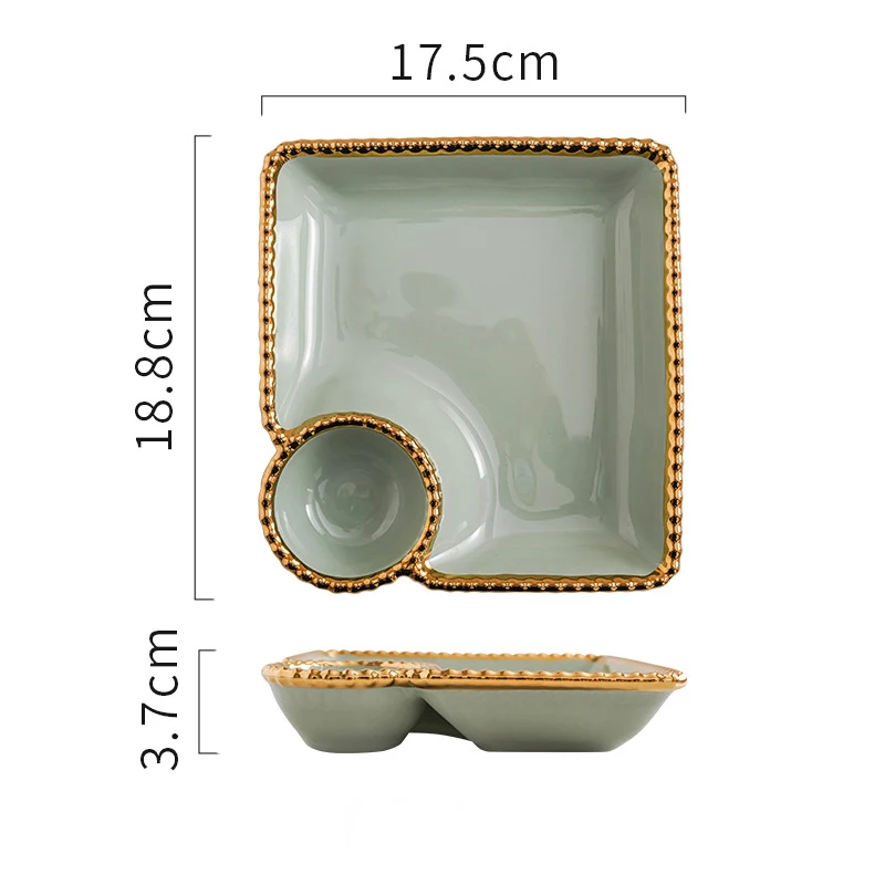 New Arrival Luxury Nordic Style Golden Rim Dumplings Sushi Snack White Serving Plate Luxury Ceramic Phnom Penh Square Plate
