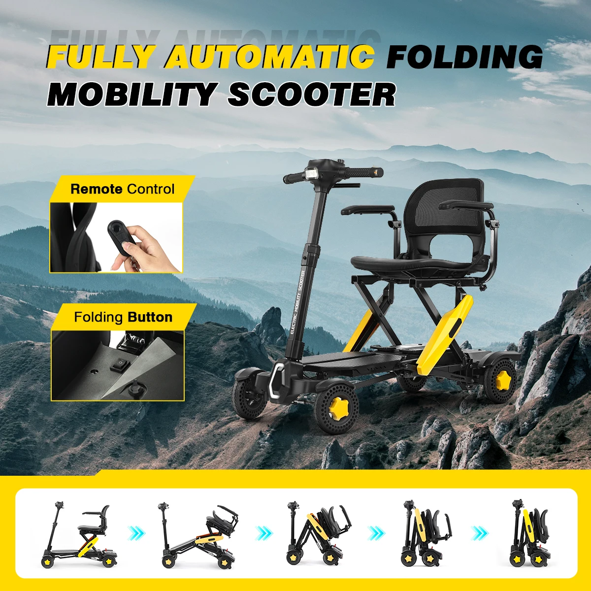 Chinese Supplier Remote Control Folding Scooter Mobile Phone NFC Unlocking Travel 4 Wheels Mobility Scooter For Adults