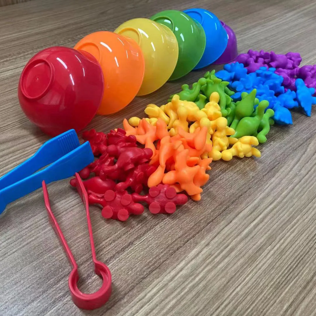 KS early educational montessori toy rainbow counting matching set STEM rainbow bowls clip baby toy