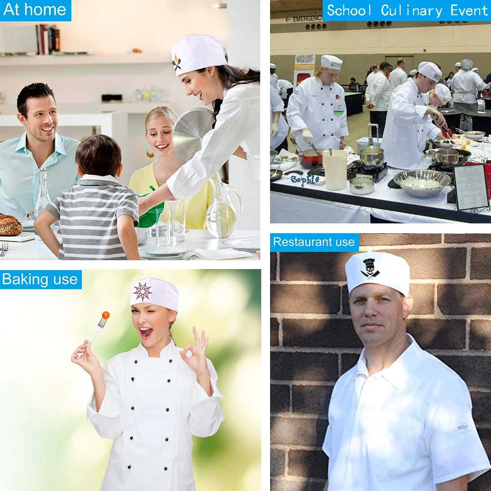 Personalized Custom Chefs Hat Breathable Mesh Top Skull Cap Baker Kitchen Cooking Embroidery Stitchwork