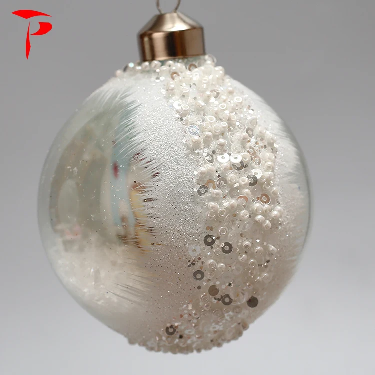 Wholesale Clear Hanging Glass Baubles Flat Christmas Ornaments Snow Ball