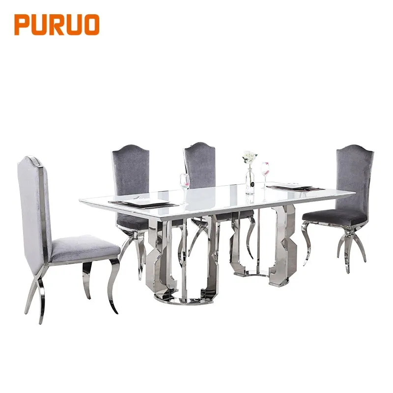 PURUO Marble Stainless Steel Stone Dining Table Designs