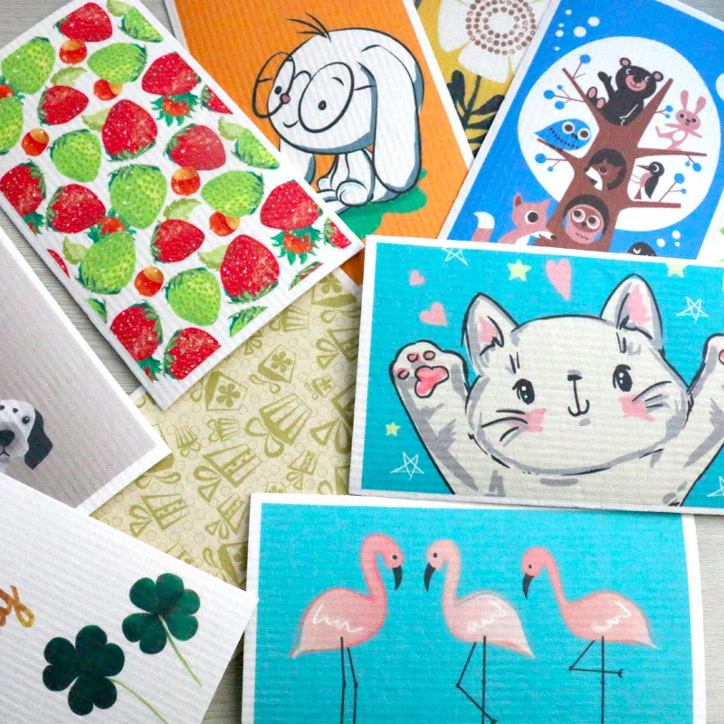 Lovely Pattern Sweidsh Dish Cloth Absorbent Friendly Reusable Cleaning Cloth for Kitchen