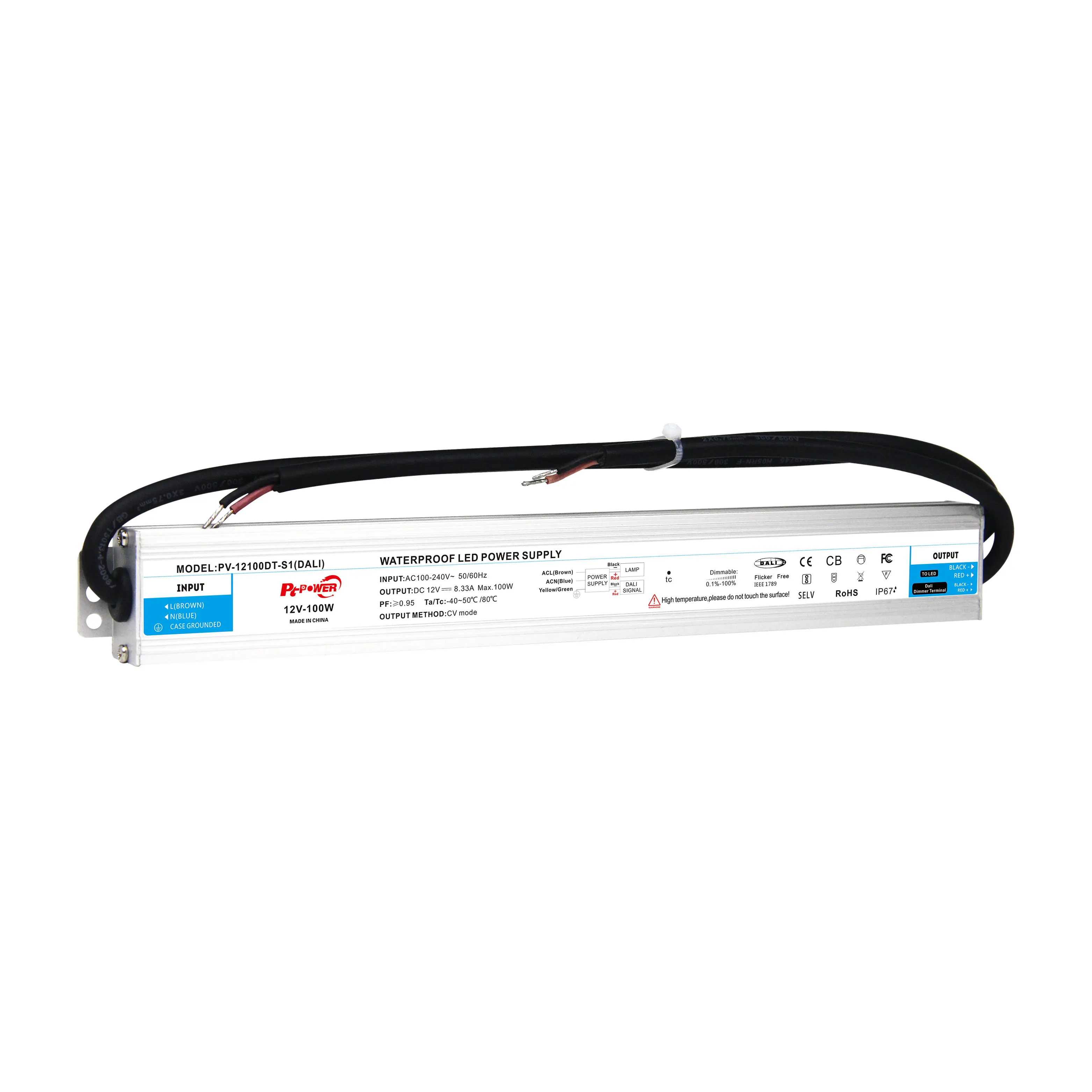 DALI Push Dimming 2 in 1 Slim Waterproof 12V 24V LED Power Supply 36W-200W Constant Voltage Dimmable Led Driver
