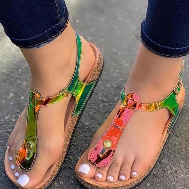New Fashion Summer 2021 Laser Sandals Buckle Ladies Soft Cork Flip Flops Slippers For Women