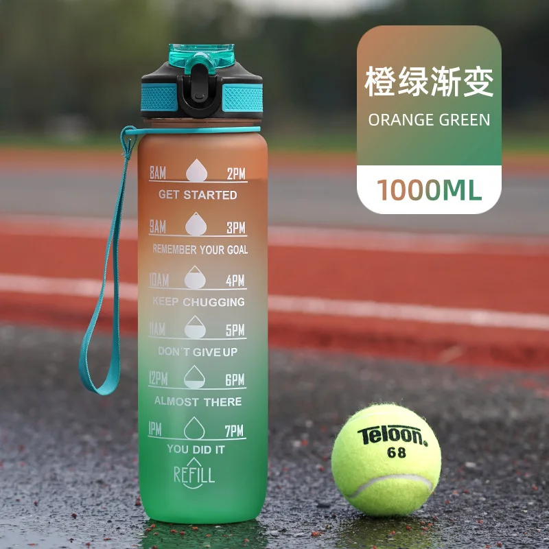 1L 32 oz Straw Strainer Filter Gym Fitness Sports BPA Free Tritan Motivational Water Bottle With Time Marker