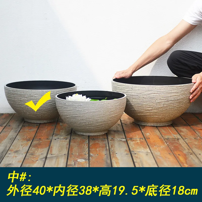Simple Extra Large Lotus Hydroponic Plastic Flower Pot Thickened Imitation Stone Copper Money Grass Water Lily Non-Porous