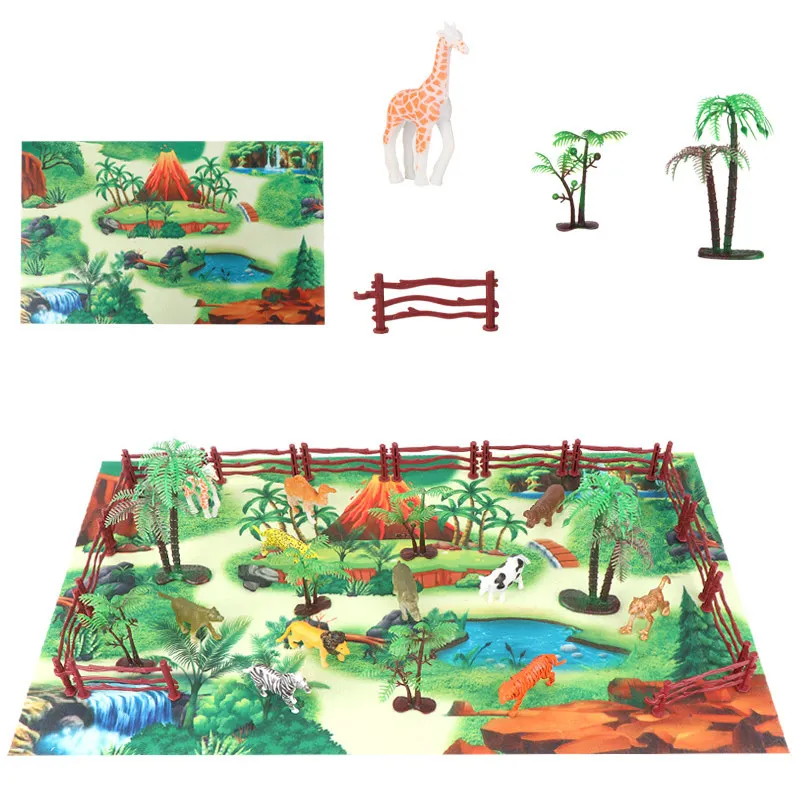JXB Animal Model Mat & Trees Waterproof and Thin Educational Realistic Dinosaur Toys Play Set For Kids