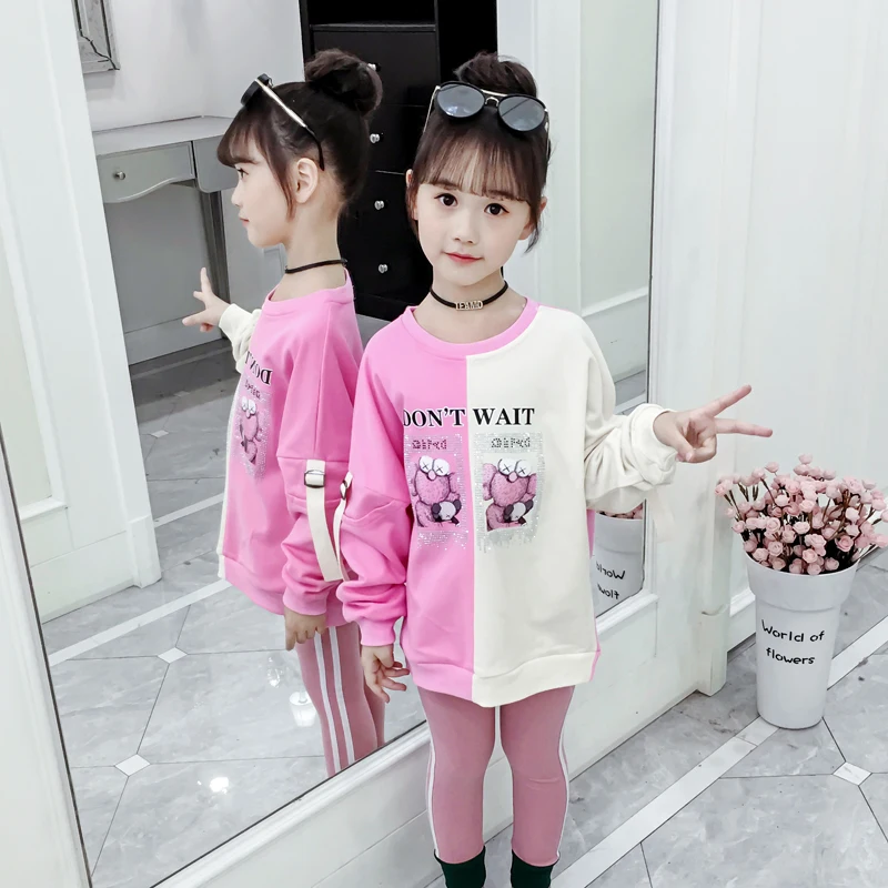 
Wholesale girls cotton fabric autumn children cartoon print long-sleeved T-shirt girls casual shirt 