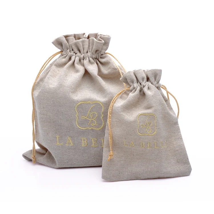 custom white burlap sack linen jute yarn jewelry gift drawstring envelope pouches for luxury stone jewellery small packaging bag