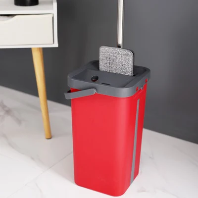 Flat Squeeze Mop and Bucket Hand Free Wringing  Pads Wet or Dry Usage on Hardwood Laminate Tile Floor Cleaning Microfiber Mop