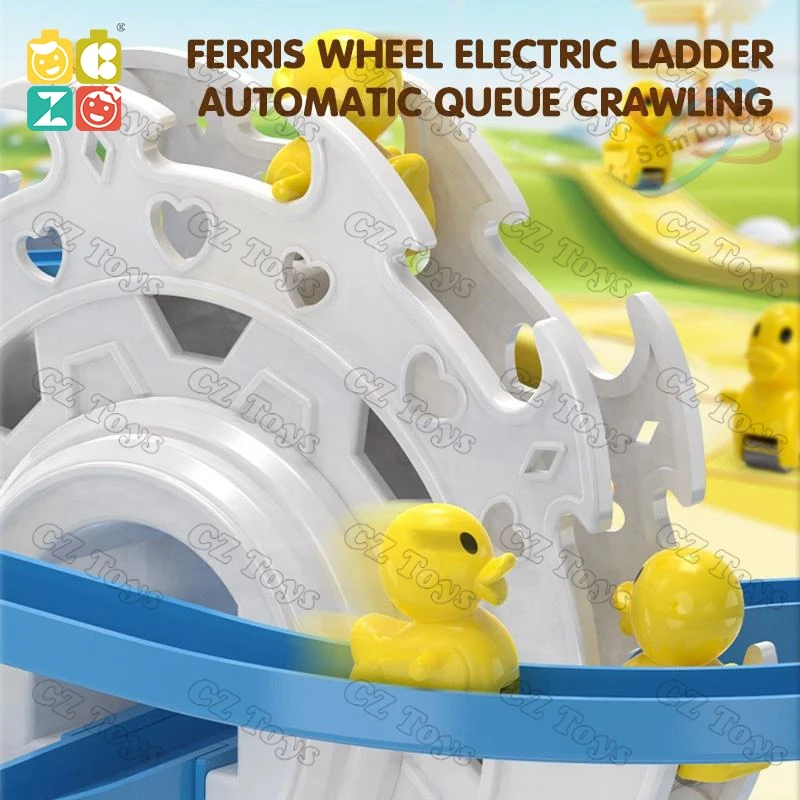 Hot Sale Educational Games Sliding Railway Roller Coaster Toy 3 Mini Duck Electric Track Slide Slot Toy Small Duck Climbing Toy