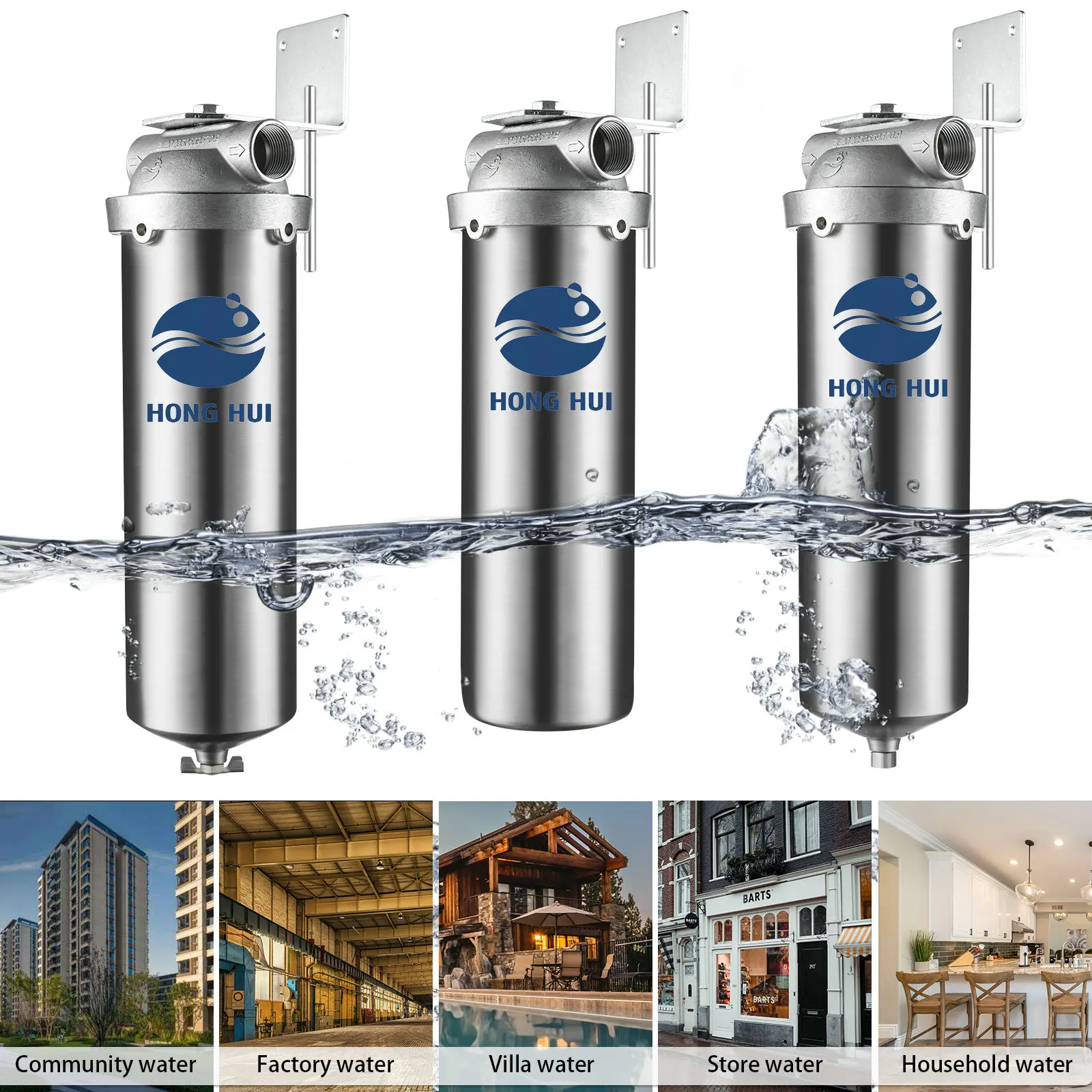 HONG HUI HUS-10A 10 Inch Wholehouse Stainless Steel Single Cartridge Water Purifier Water Filter Housing