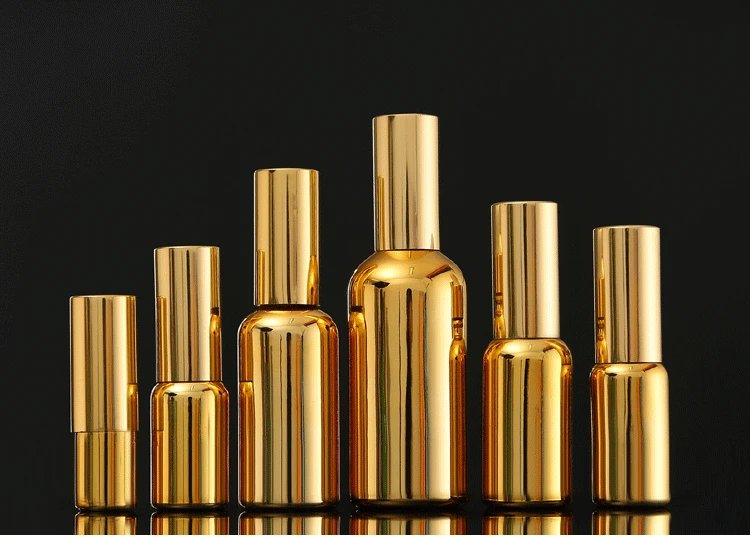 Luxury  Gold Sliver Glass Essential Oil Bottle With Dropper Cosmetic Packaging  Roller Cream Jar Set Skin Suit