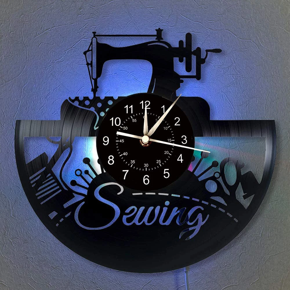 Amazon Hot Sell Unique Holiday Women Gifts Sewing Machine Sewing Room Decor Led Wall Clock Wall Clock Home Decor