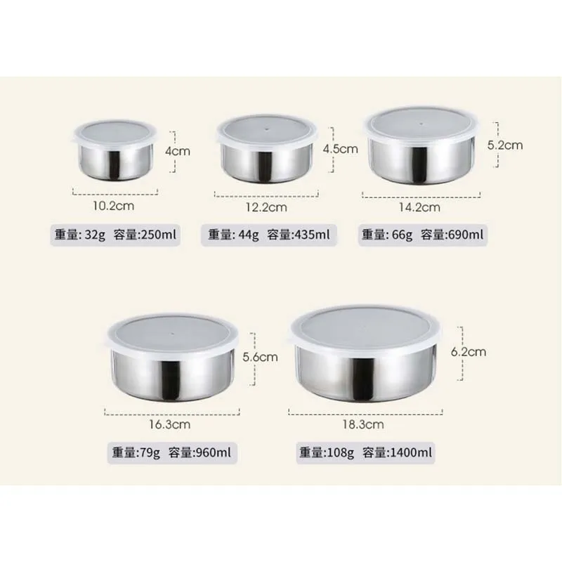 Hot Sale 5-Piece Stainless Steel Mixing Bowl Set Modern Fresh Box Design Sustainable Feature Minimum Order 100pcs