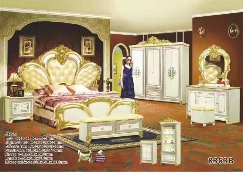 Luxury gold bed set bedroom furniture king size adult bed wholesale bed for adult