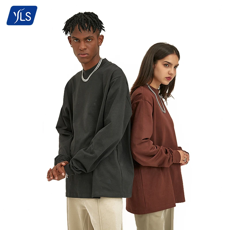 YLS Custom Logo Men Oversize Mock Neck T Shirt Fashion High Street Wear Heavyweight 345 GSM Boxy Fit Long Sleeve T Shirt For Men