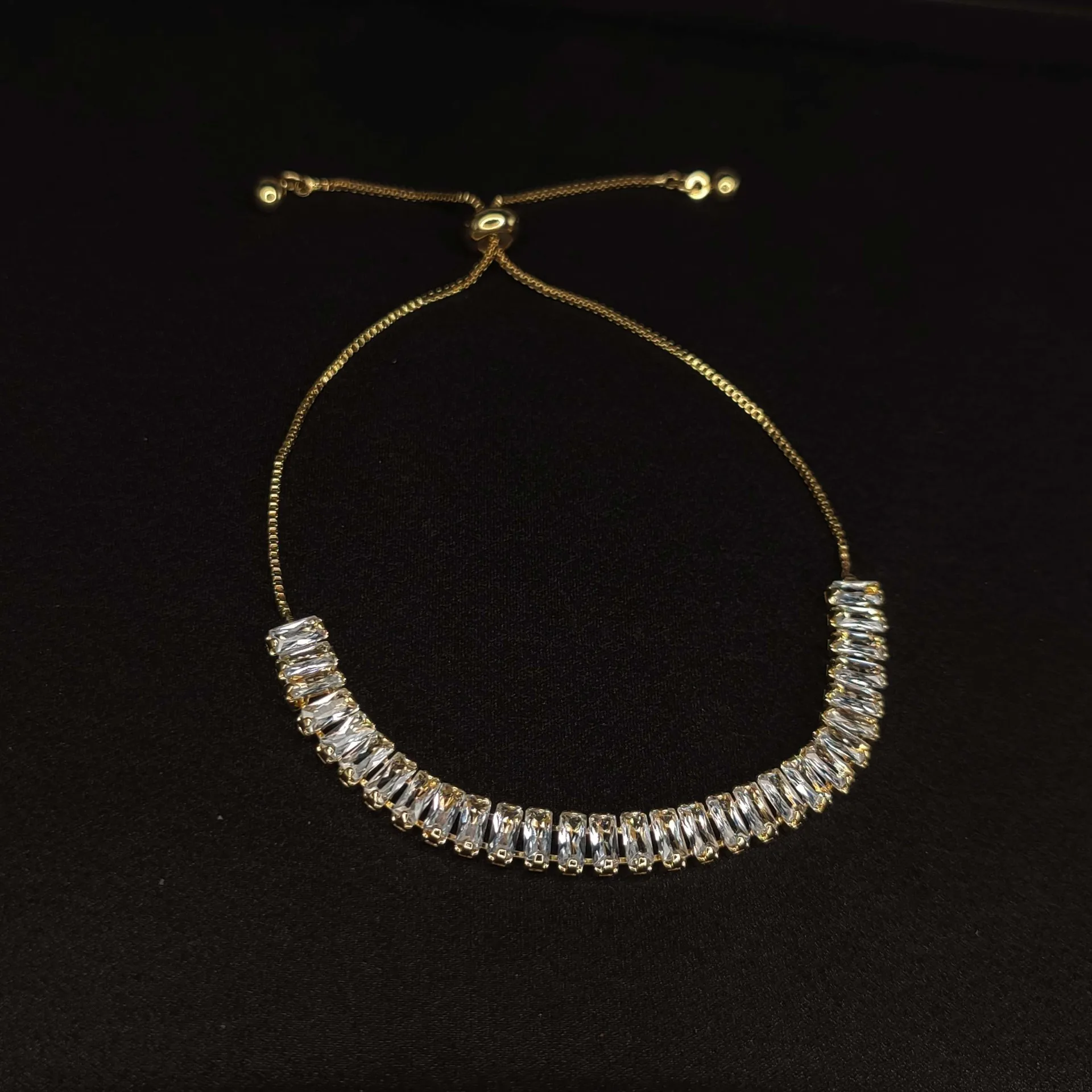 DAIHE New Gold Plated Super Glitter Zircon Square Bracelet Korea Simple Pull Adjustable Bracelet for Women Gift