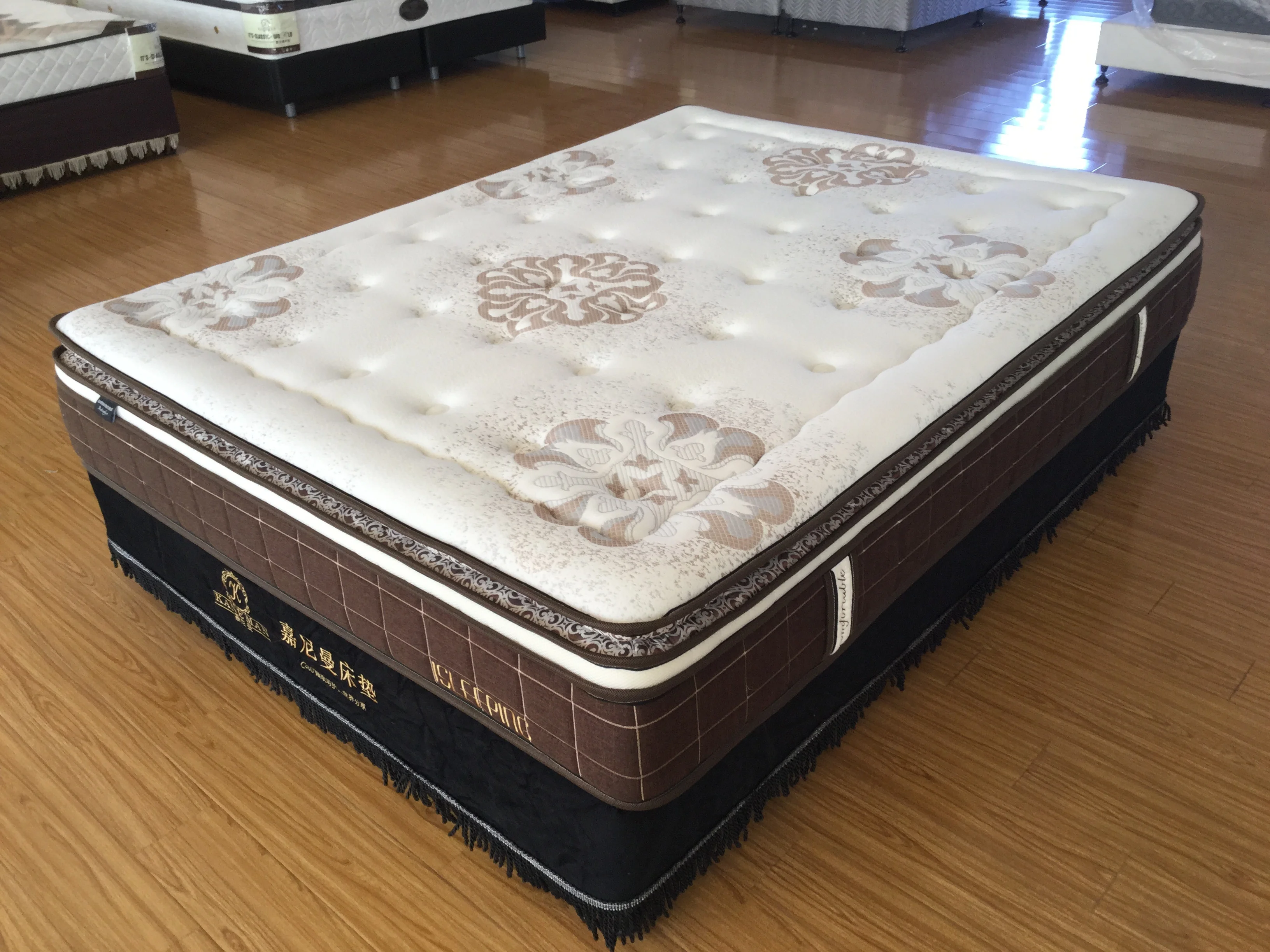 12 inch luxury double pillow top continuous spring mattress vacuum compress on pallet cheap price wholesale KANEMAN