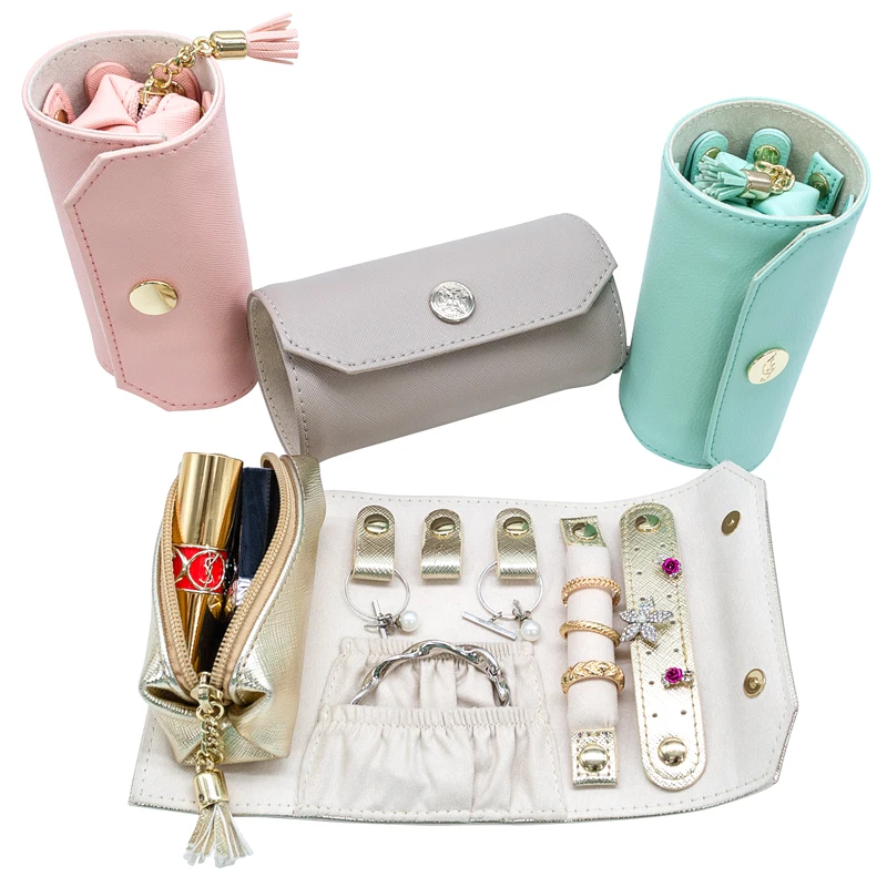 Top Quality Custom Design Luxury Portable PU Leather Jewelry Organizer Pouch Roll Travel Jewel Bag Case