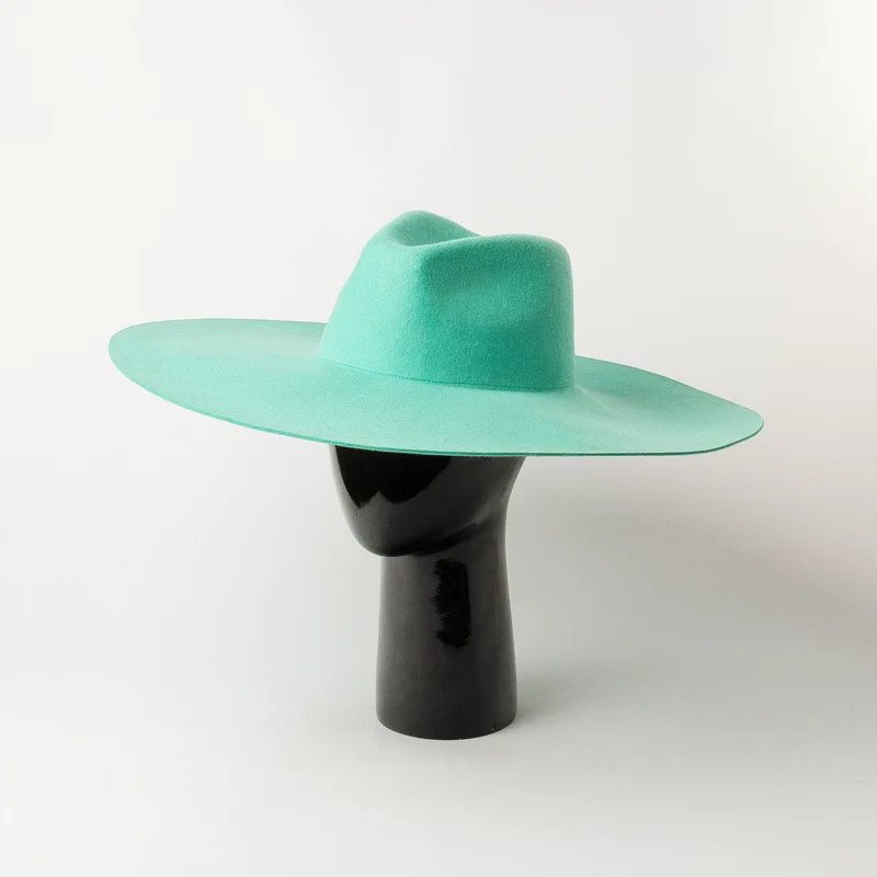 2019 new style fashion 16cm big wide brim mint green fedora hat for ladies women