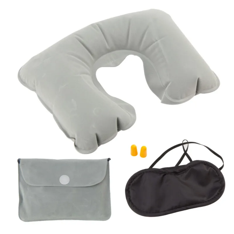 Inflatable U-shaped Neck Pillow Travel Set Travel Accessories Set with Eye Mask and Earplugs