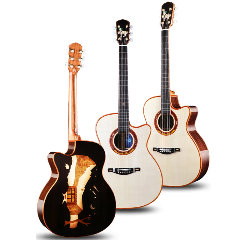 Оптовая продажа, ручная работа, твердая ель, розовая древесина, 12 звезд, знак, электрическая акустическая гитара, распродажа