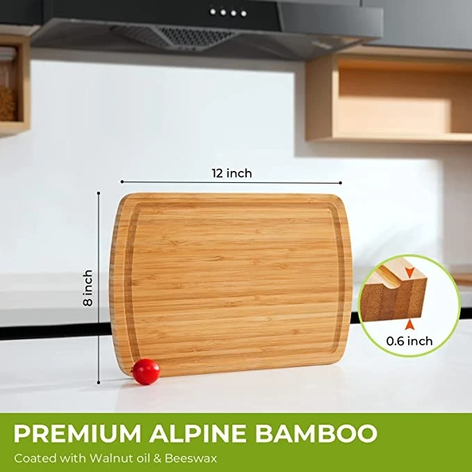 Bamboo Cutting Board, Kitchen Chopping Boards with Juice Groove for Meat, Vegetables Bamboo Butcher  Block Carving Board