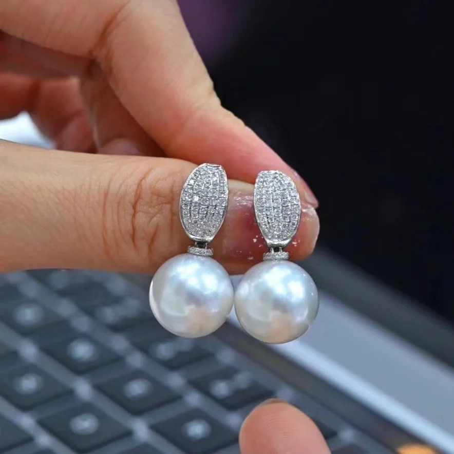 914E 10-11mm Real Natural Freshwater pearl earring 925 sterling silver with Gold Plated ear stud for women